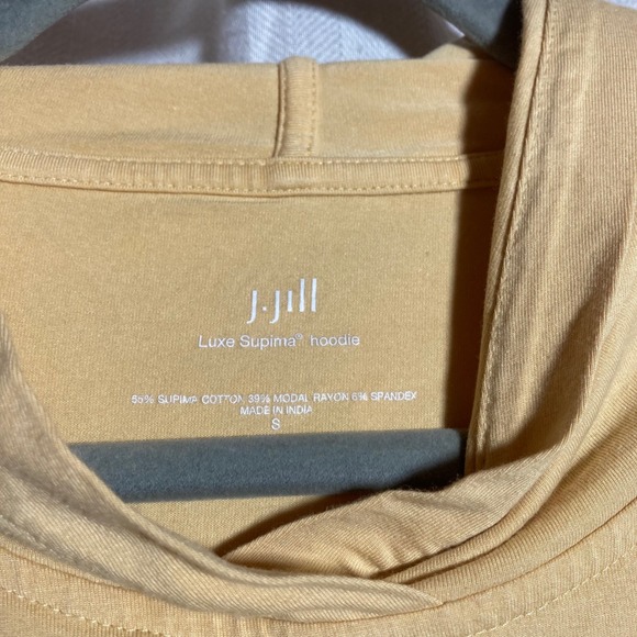 J. Jill Luxe Supima Hoodie Yellow Long Sleeve Pullover Kangaroo Pocket Small - Picture 3 of 5